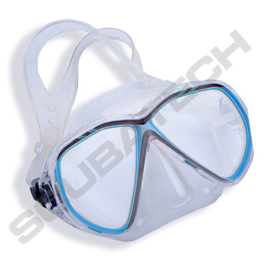 Scubatech Vision mask with clear silicone skirt and blue frame