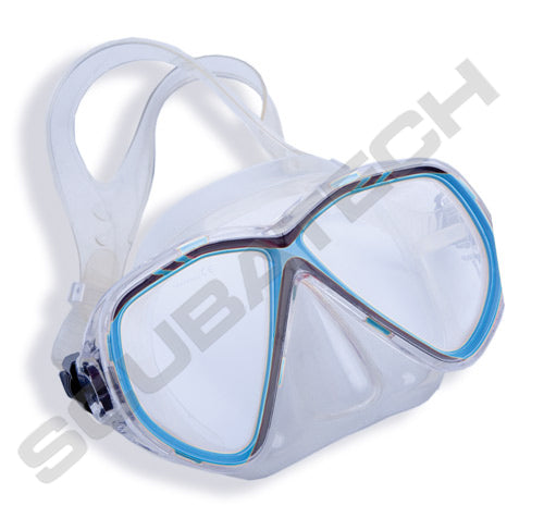 Scubatech Vision mask with clear silicone skirt and blue frame