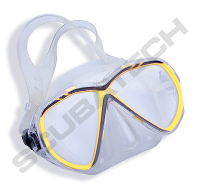 Scubatech Vision mask with clear silicone skirt and yellow frame