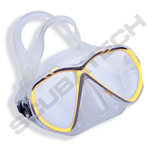 Scubatech Vision mask with clear silicone skirt and blue frame