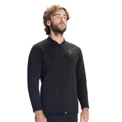 Men's Fourth Element Arctic top in black worn front on with the full-length zip