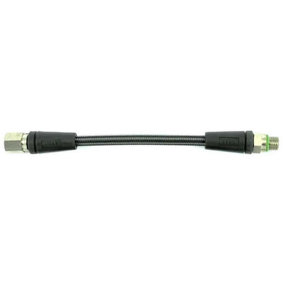 Miflex Carbon HD HP hose in carbon grey braid showing both fittings and strain reliefs