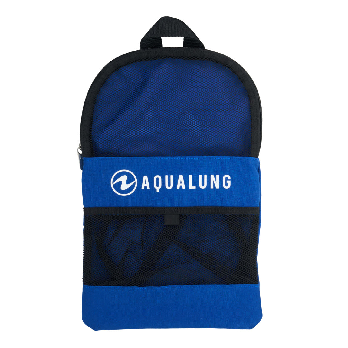 The mesh carry bag supplied with an Aqua Lung snorkelling combo, shown from above