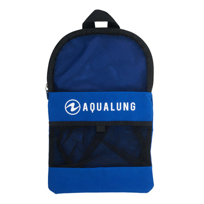The mesh carry bag supplied with an Aqua Lung snorkelling combo, shown from above