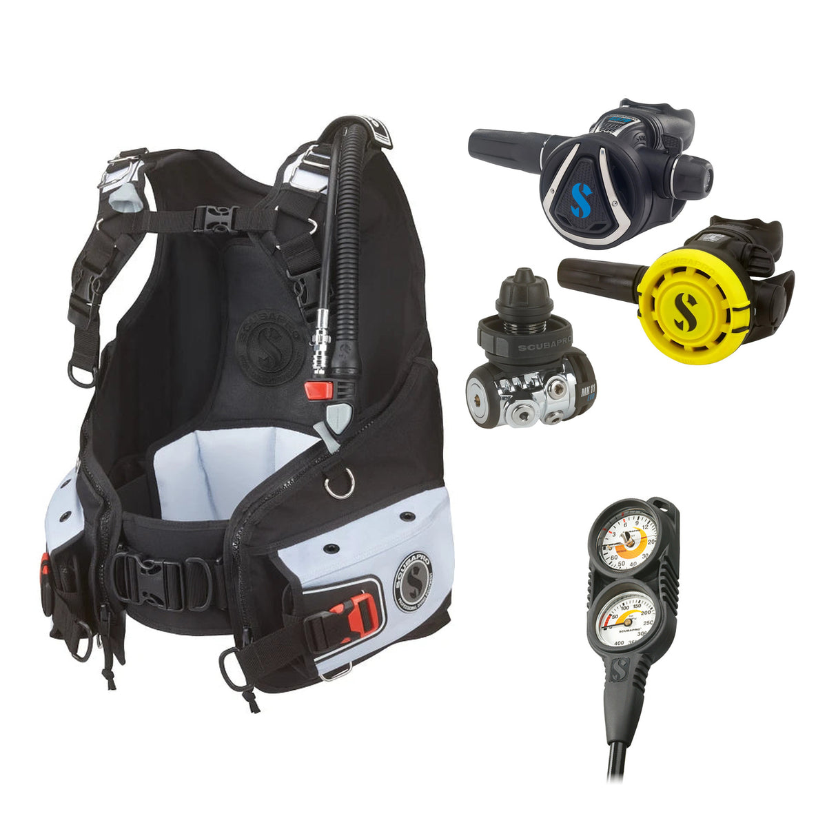SCUBAPRO MK11 EVO / C370 regulator set with R105 octopus and Bella BCD, with Compact Combo 2
