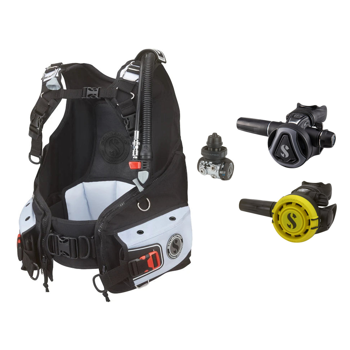 SCUBAPRO MK11 EVO / C370 Colour Graphite regulator set with R105 octopus and Bella BCD