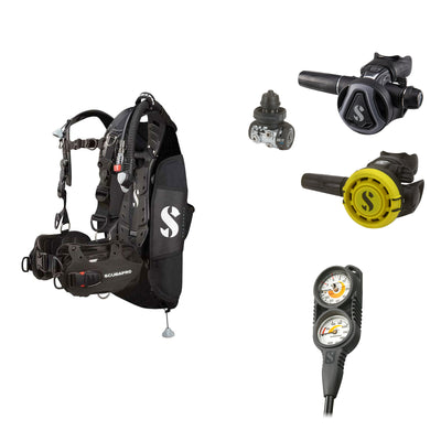 SCUBAPRO MK11 EVO / C370 Colour Graphite regulator set with R105 octopus and Hydros Pro Ladies BCD in black, with Compact Combo 2