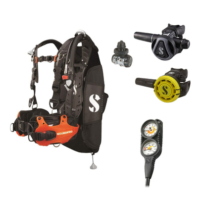 SCUBAPRO MK11 EVO / C370 Colour Graphite regulator set with R105 octopus and Hydros Pro Ladies BCD in orange, with Compact Combo 2