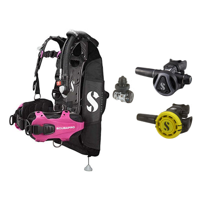SCUBAPRO MK11 EVO / C370 Colour Graphite regulator set with R105 octopus and Hydros Pro Ladies BCD in pink