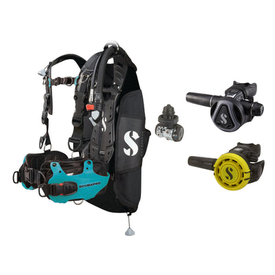 SCUBAPRO MK11 EVO / C370 Colour Graphite regulator set with R105 octopus and Hydros Pro Ladies BCD in turquoise
