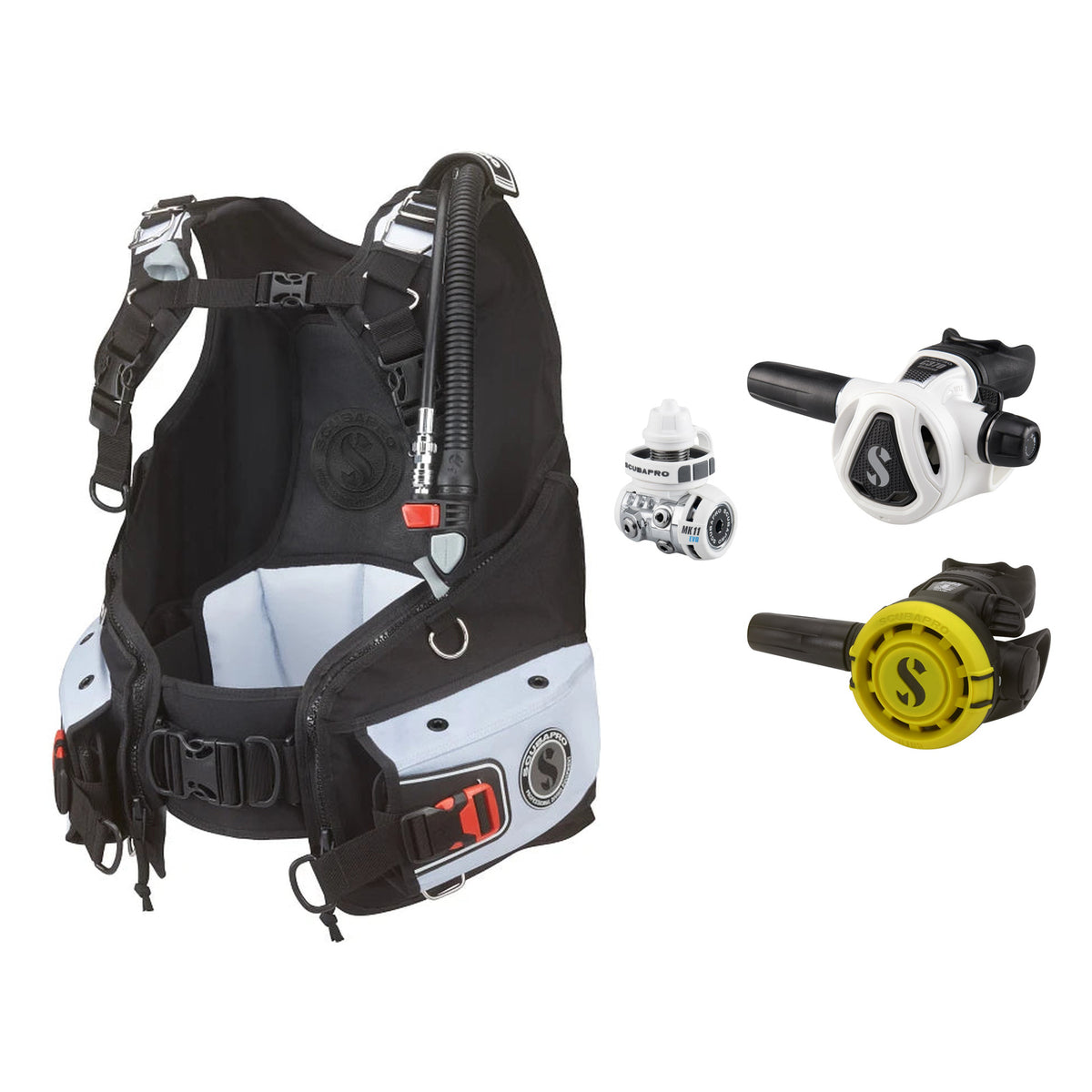 SCUBAPRO MK11 EVO / C370 Colour White regulator set with R105 octopus and Bella BCD