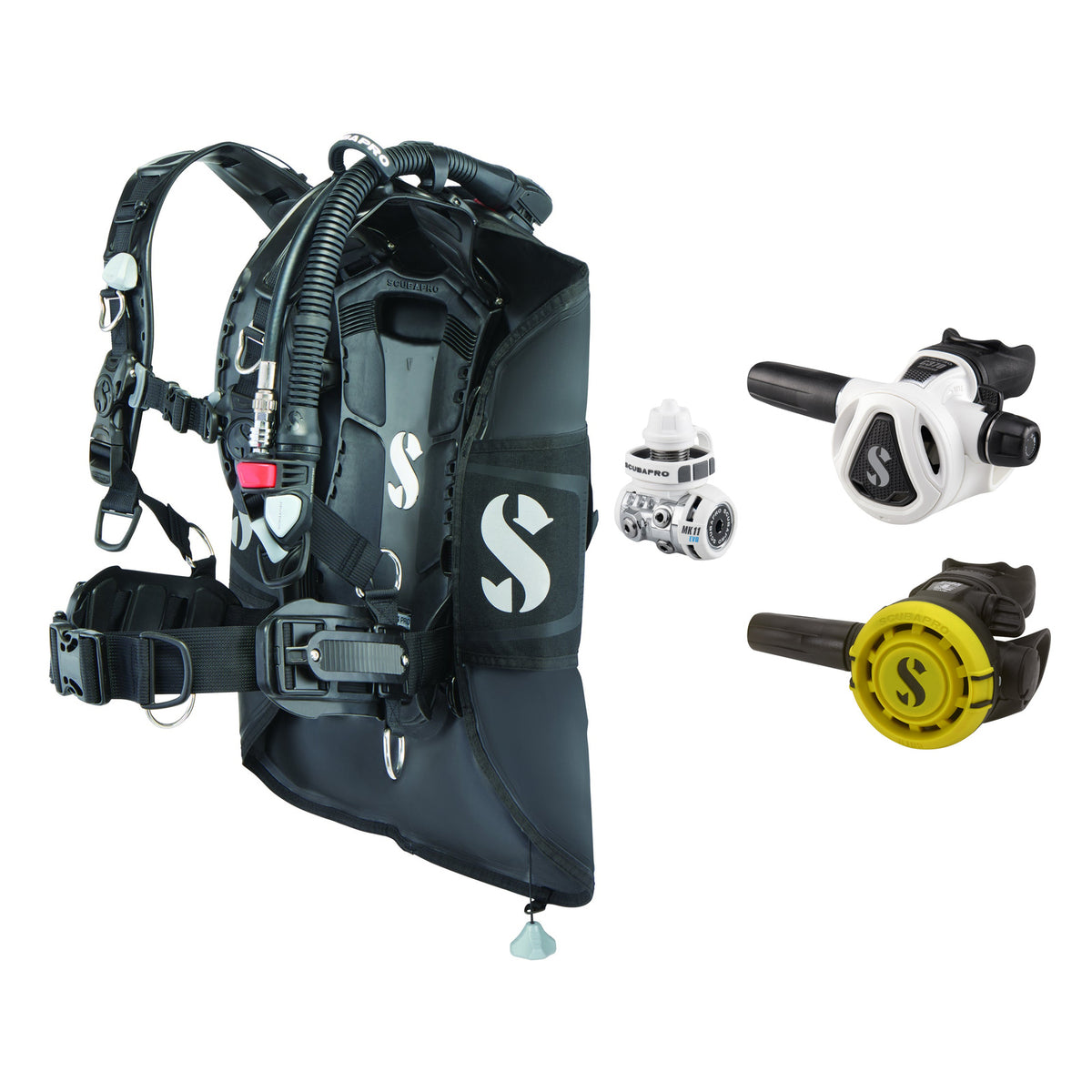 SCUBAPRO MK11 EVO / C370 Colour White regulator set with R105 octopus and Hydros Pro 2 BCD