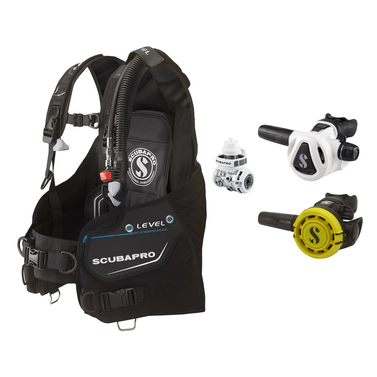 SCUBAPRO MK11 EVO / C370 Colour White regulator set with R105 octopus and Level BCD