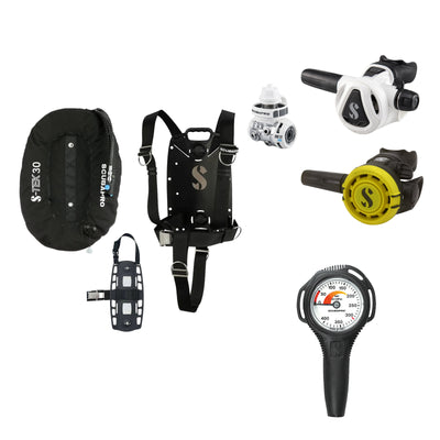 SCUBAPRO MK11 EVO / C370 Colour White regulator set with R105 octopus and S-TEK Pure BCD (aluminium), with Compact SPG