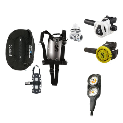 SCUBAPRO MK11 EVO / C370 Colour White regulator set with R105 octopus and S-TEK Pure BCD (stainless steel), with Compact Combo 2