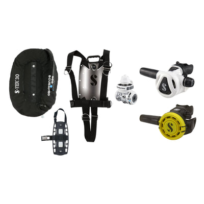 SCUBAPRO MK11 EVO / C370 Colour White regulator set with R105 octopus and S-TEK Pure BCD (stainless steel)