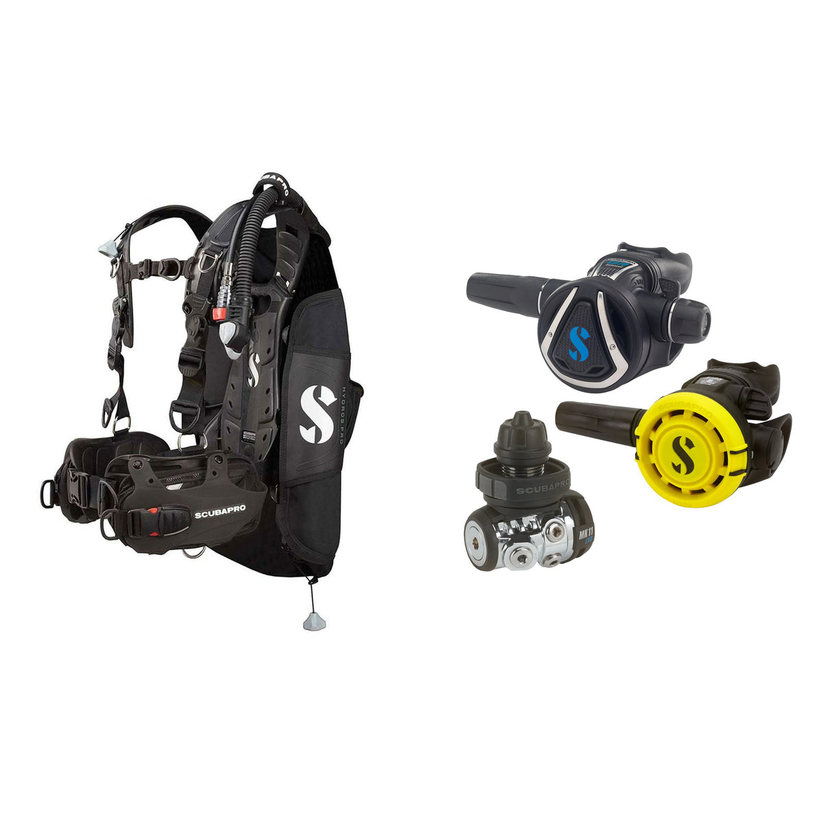 SCUBAPRO MK11 EVO / C370 regulator set with R105 octopus and Hydros Pro Ladies BCD in black