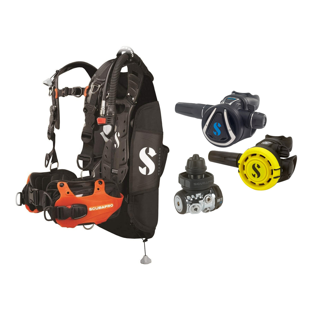 SCUBAPRO MK11 EVO / C370 regulator set with R105 octopus and Hydros Pro Ladies BCD in orange