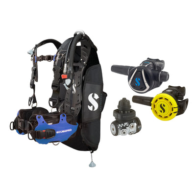 SCUBAPRO MK11 EVO / C370 regulator set with R105 octopus and Hydros Pro Mens BCD in blue