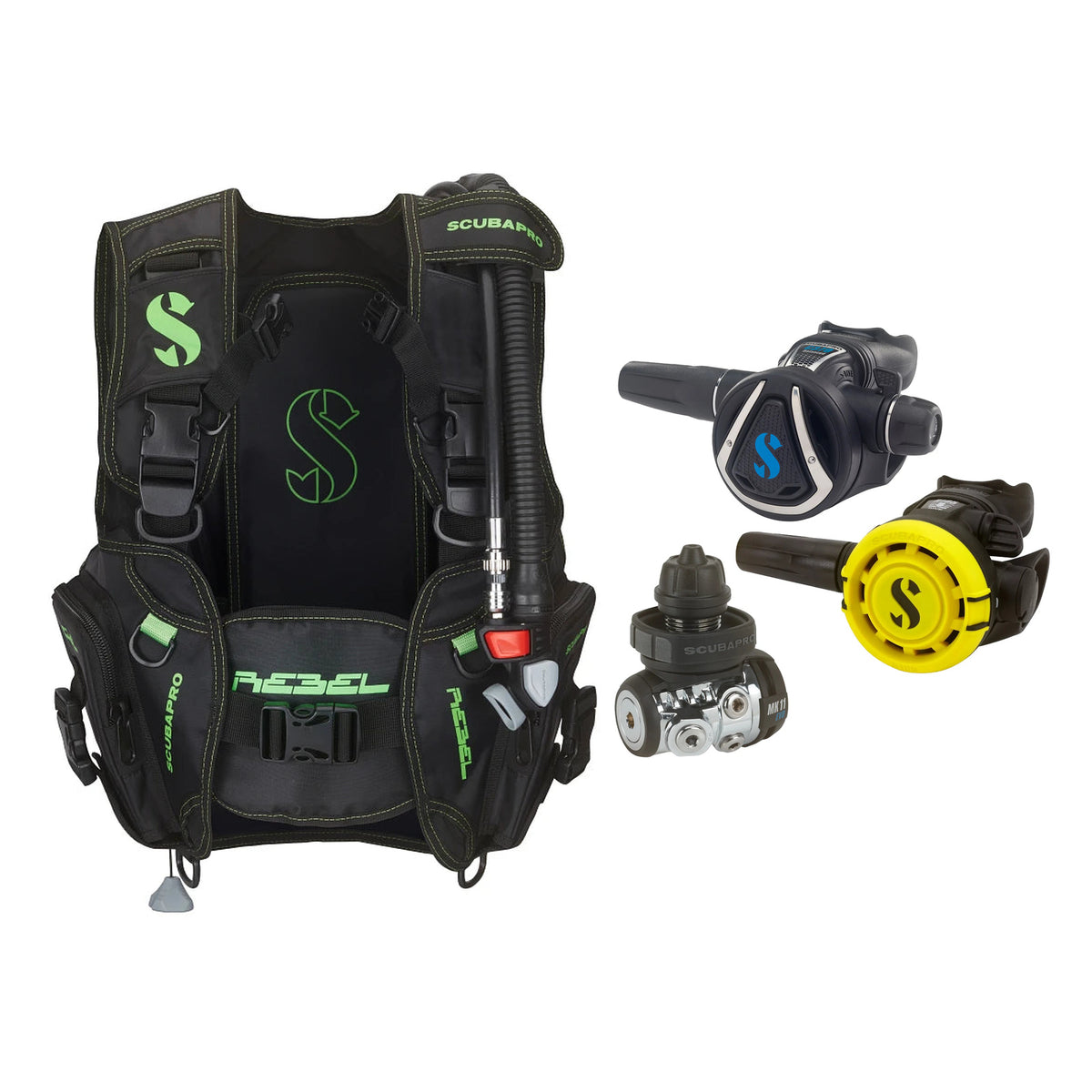 SCUBAPRO MK11 EVO / C370 regulator set with R105 octopus and Rebel V2 BCD