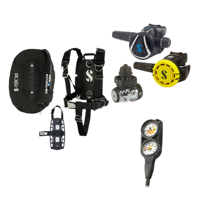 SCUBAPRO MK11 EVO / C370 regulator set with R105 octopus and S-TEK Pro BCD (stainless steel), with Compact Combo 2