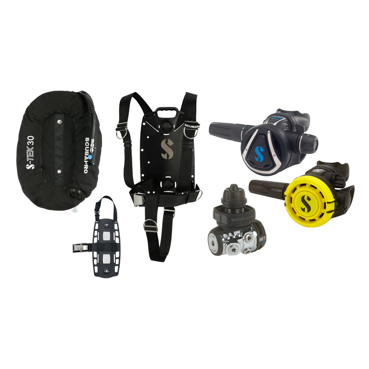 SCUBAPRO MK11 EVO / C370 regulator set with R105 octopus and S-TEK Pure BCD (stainless steel)