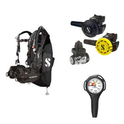 SCUBAPRO MK11 EVO / S270 regulator set with R105 octopus and Hydros Pro Ladies BCD in black, with Compact SPG