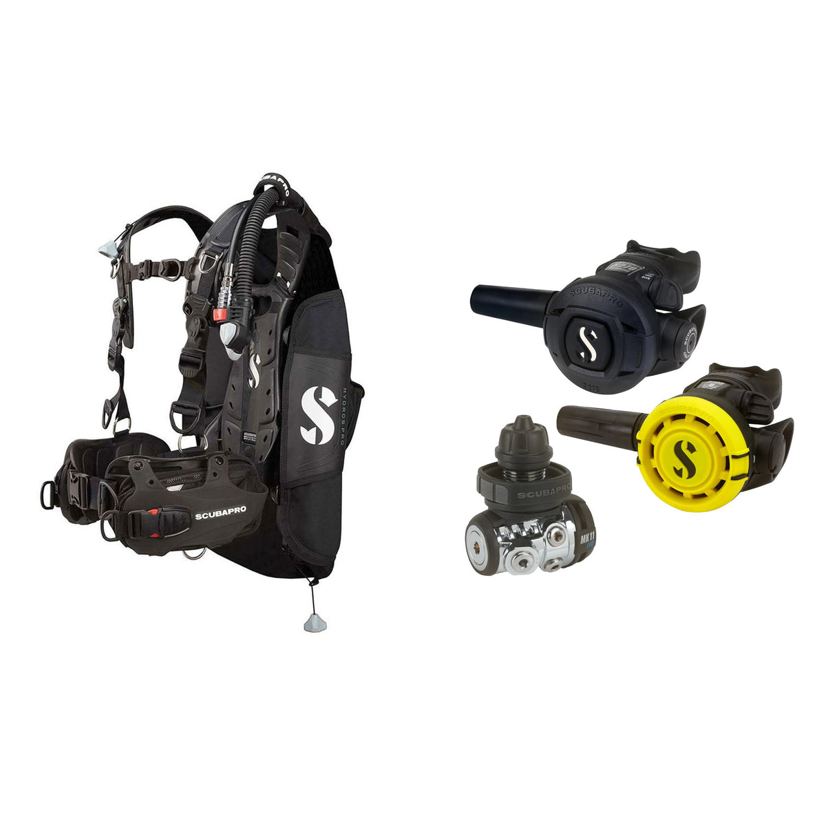 SCUBAPRO MK11 EVO / S270 regulator set with R105 octopus and Hydros Pro Ladies BCD in black