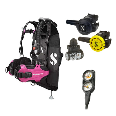 SCUBAPRO MK11 EVO / S270 regulator set with R105 octopus and Hydros Pro Ladies BCD in pink, with Compact Combo 2