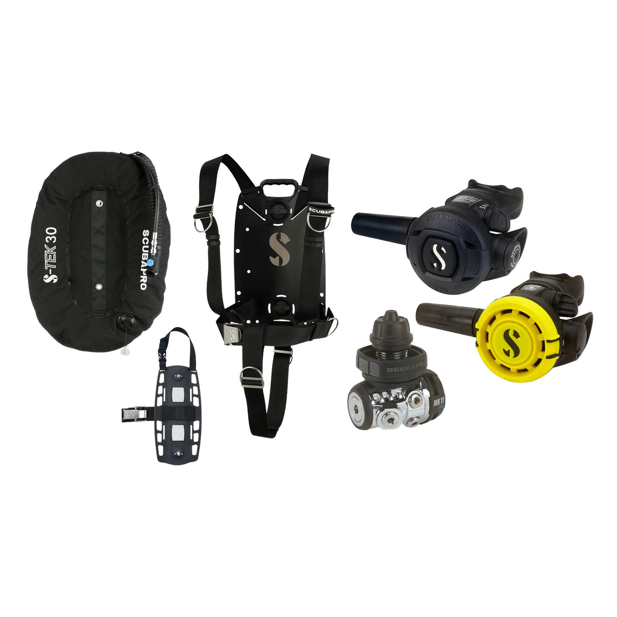SCUBAPRO MK11 EVO / S270 regulator set with R105 octopus and S-TEK Pure BCD (stainless steel)