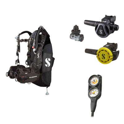 SCUBAPRO MK17 EVO2 / C370 Graphite regulator set with R105 octopus and Hydros Pro Ladies BCD in black, with Compact Combo 2