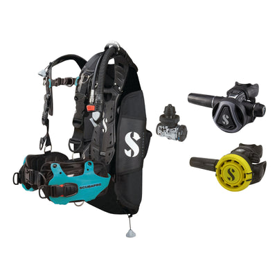 SCUBAPRO MK17 EVO2 / C370 Graphite regulator set with R105 octopus and Hydros Pro Ladies BCD in turquoise