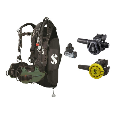 SCUBAPRO MK17 EVO2 / C370 Graphite regulator set with R105 octopus and Hydros Pro Mens BCD in army green