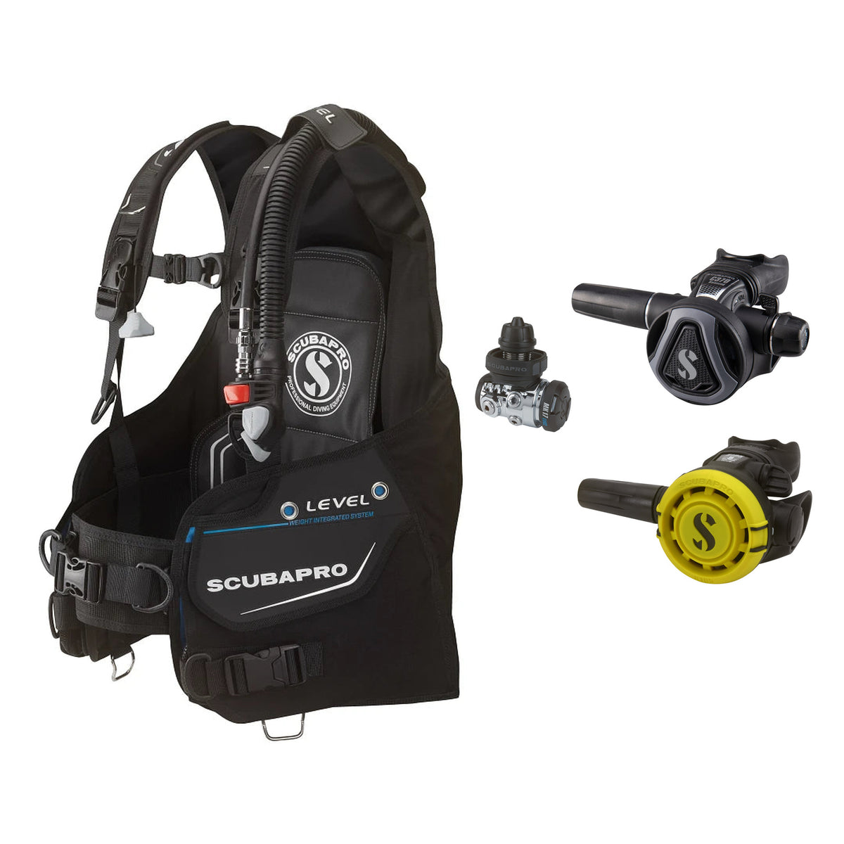 SCUBAPRO MK17 EVO2 / C370 Graphite regulator set with R105 octopus and Level BCD