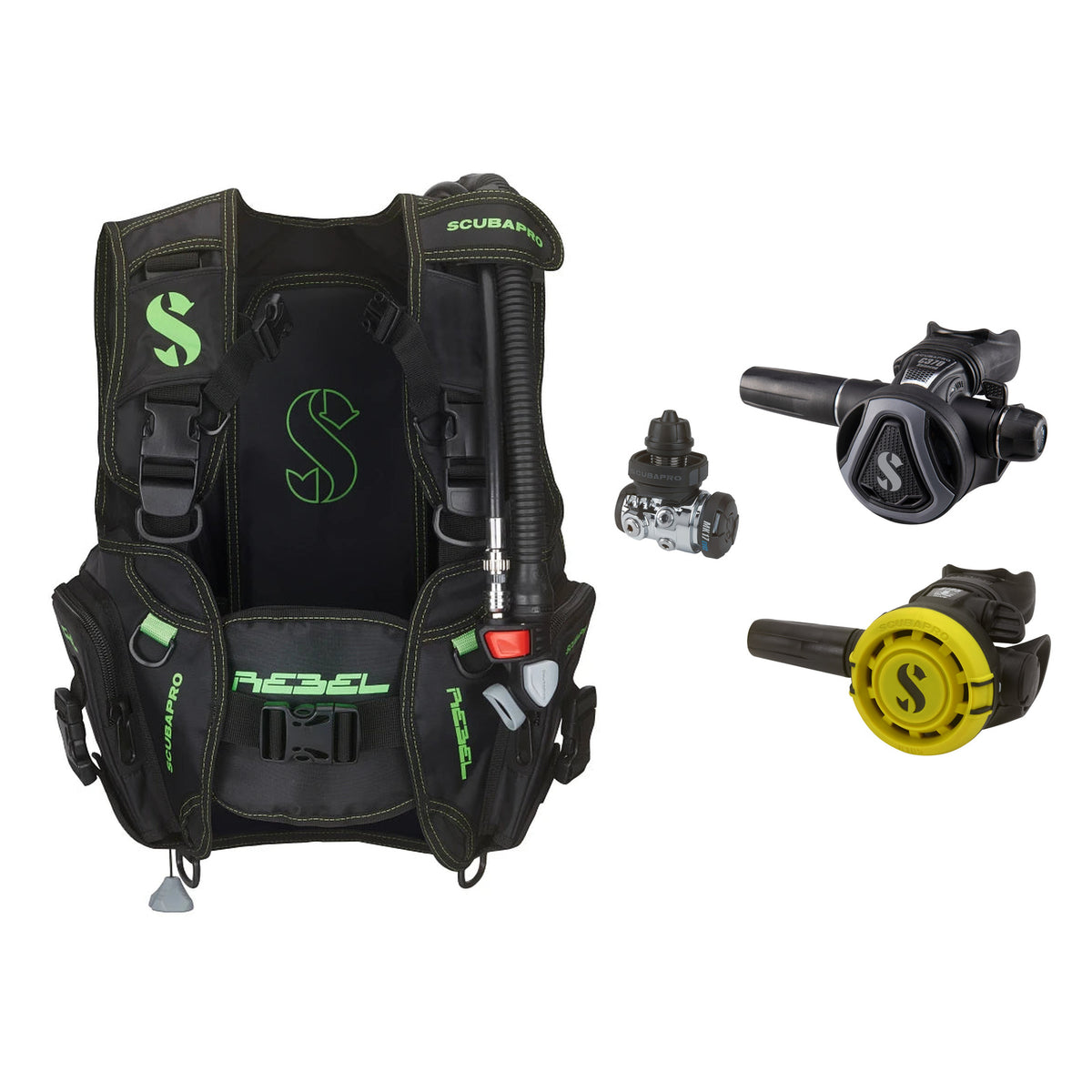 SCUBAPRO MK17 EVO2 / C370 Graphite regulator set with R105 octopus and Rebel V2 BCD