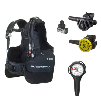 SCUBAPRO MK17 EVO2 / C370 Graphite regulator set with R105 octopus and T-One BCD, with Compact SPG