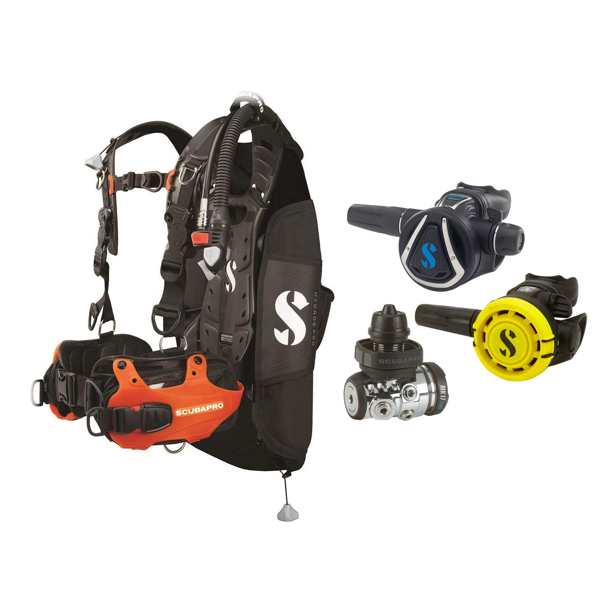SCUBAPRO MK17 EVO2 / C370 regulator set with R105 octopus and Hydros Pro Ladies BCD in orange