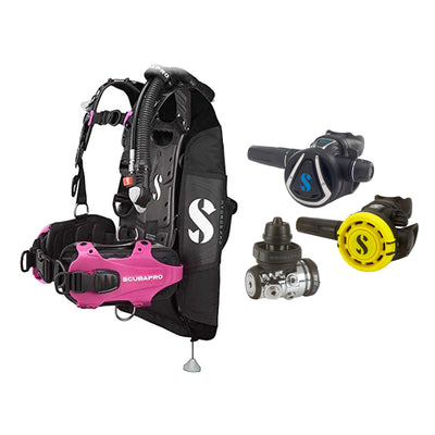 SCUBAPRO MK17 EVO2 / C370 regulator set with R105 octopus and Hydros Pro Ladies BCD in pink