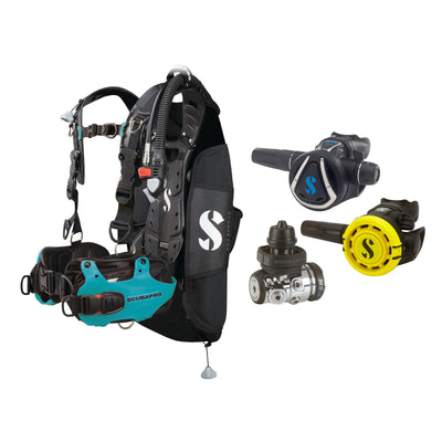 SCUBAPRO MK17 EVO2 / C370 regulator set with R105 octopus and Hydros Pro Ladies BCD in turquoise