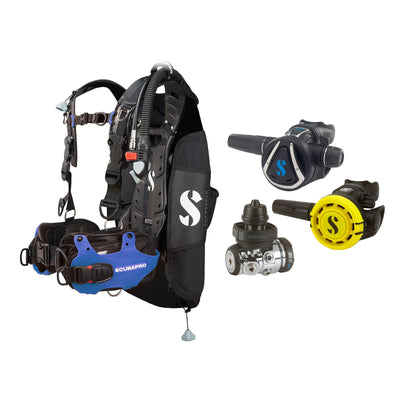 SCUBAPRO MK17 EVO2 / C370 regulator set with R105 octopus and Hydros Pro Mens BCD in blue