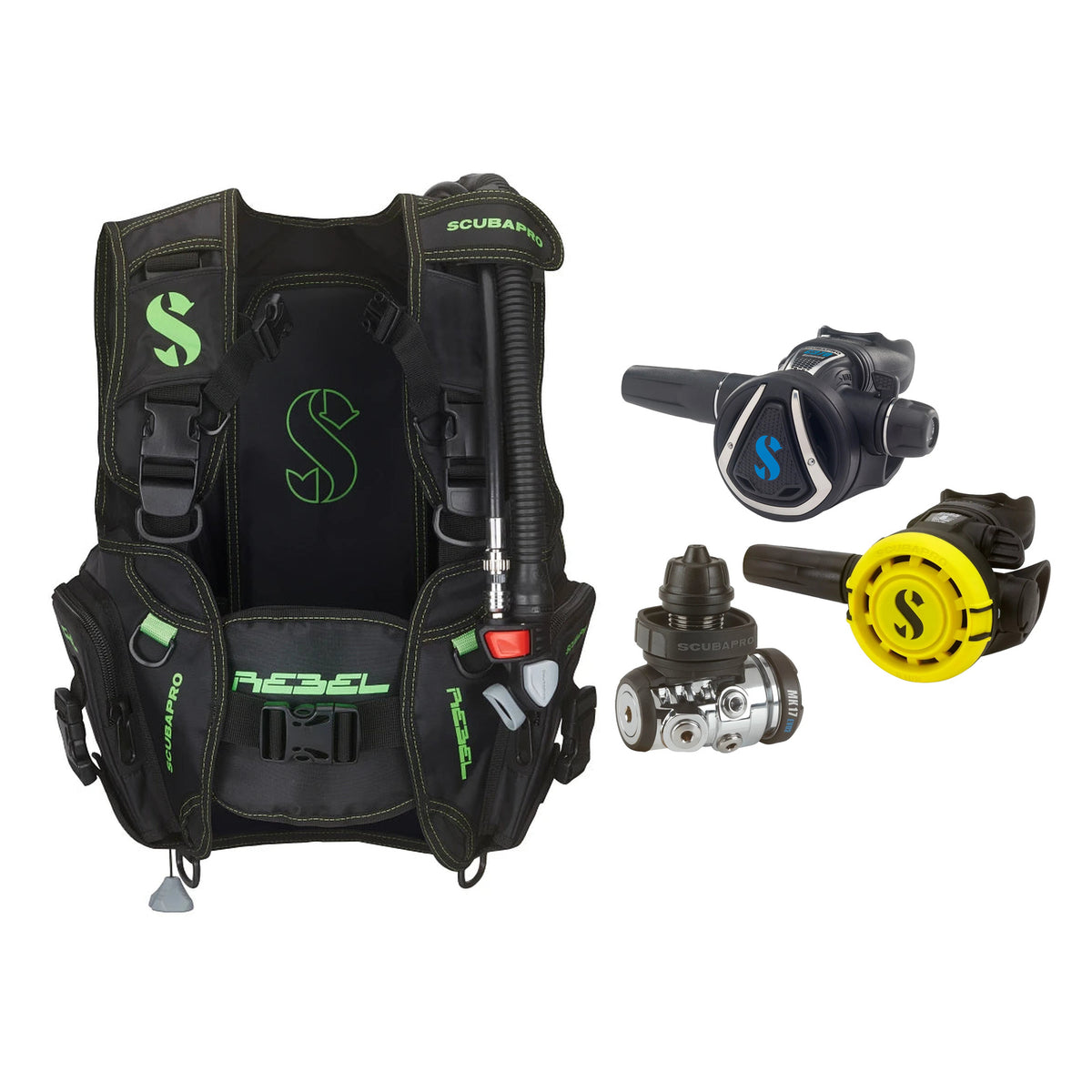 SCUBAPRO MK17 EVO2 / C370 regulator set with R105 octopus and Rebel V2 BCD
