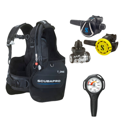 SCUBAPRO MK17 EVO2 / C370 regulator set with R105 octopus and T-One BCD, with Compact SPG
