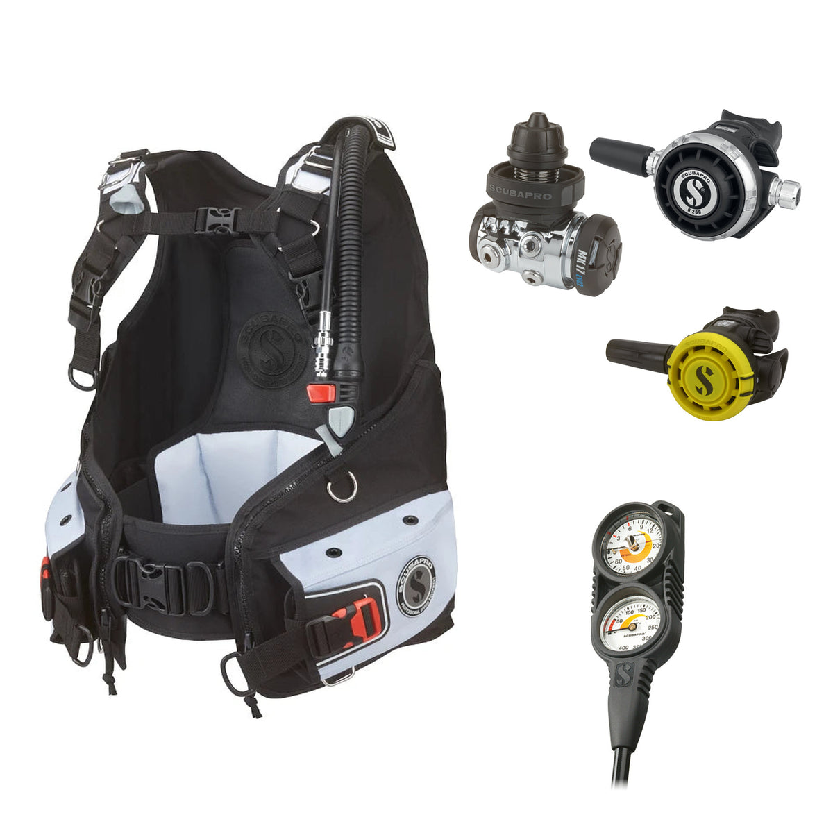 SCUBAPRO MK17 EVO2 / G260 regulator set with R105 octopus and Bella BCD, with Compact Combo 2