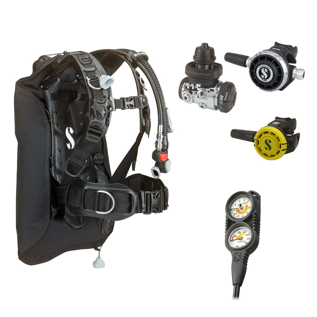 SCUBAPRO MK17 EVO2 / G260 regulator set with R105 octopus and Hydros Core BCD, with Compact Combo 2