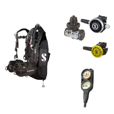 SCUBAPRO MK17 EVO2 / G260 regulator set with R105 octopus and Hydros Pro Ladies BCD in black, with Compact Combo 2