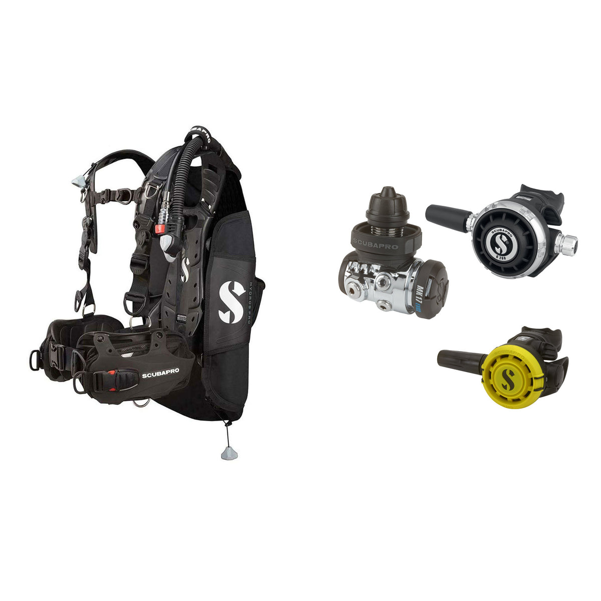 SCUBAPRO MK17 EVO2 / G260 regulator set with R105 octopus and Hydros Pro Ladies BCD in black