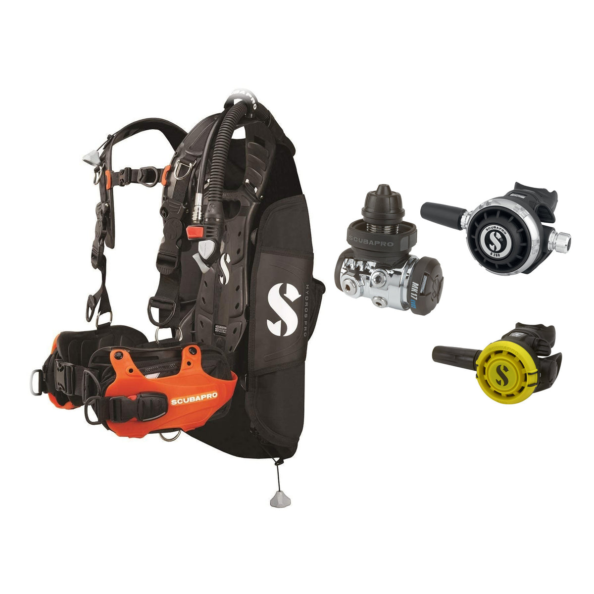 SCUBAPRO MK17 EVO2 / G260 regulator set with R105 octopus and Hydros Pro Ladies BCD in orange