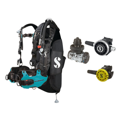 SCUBAPRO MK17 EVO2 / G260 regulator set with R105 octopus and Hydros Pro Ladies BCD in turquoise