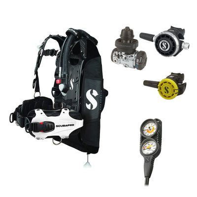 SCUBAPRO MK17 EVO2 / G260 regulator set with R105 octopus and Hydros Pro Ladies BCD in white, with Compact Combo 2