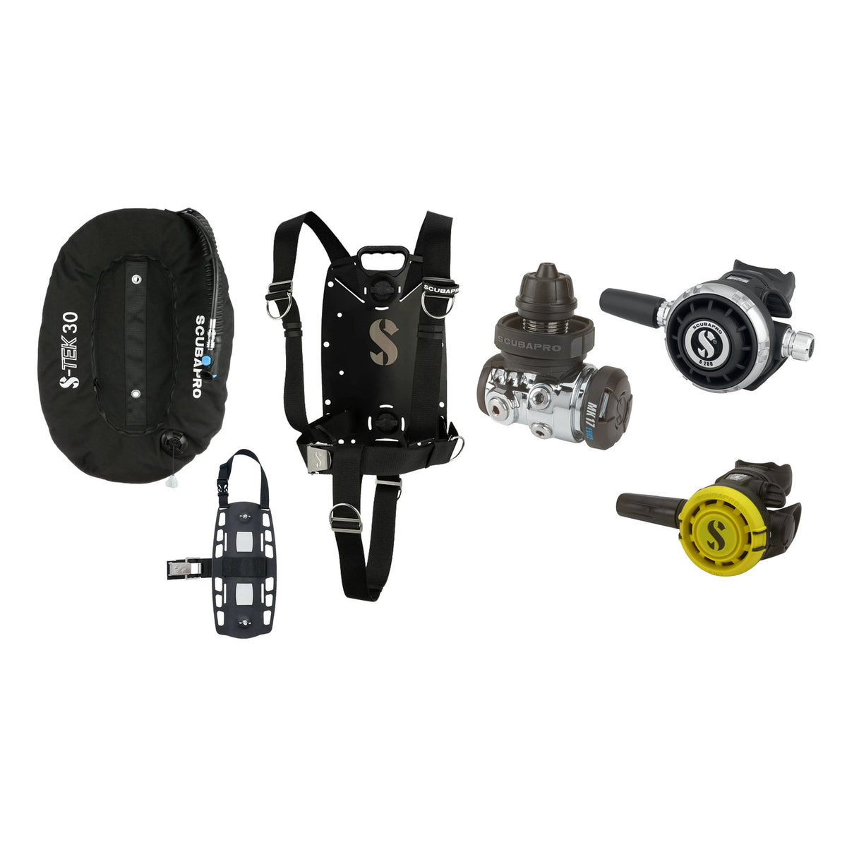 SCUBAPRO MK17 EVO2 / G260 regulator set with R105 octopus and S-TEK Pure BCD (stainless steel)
